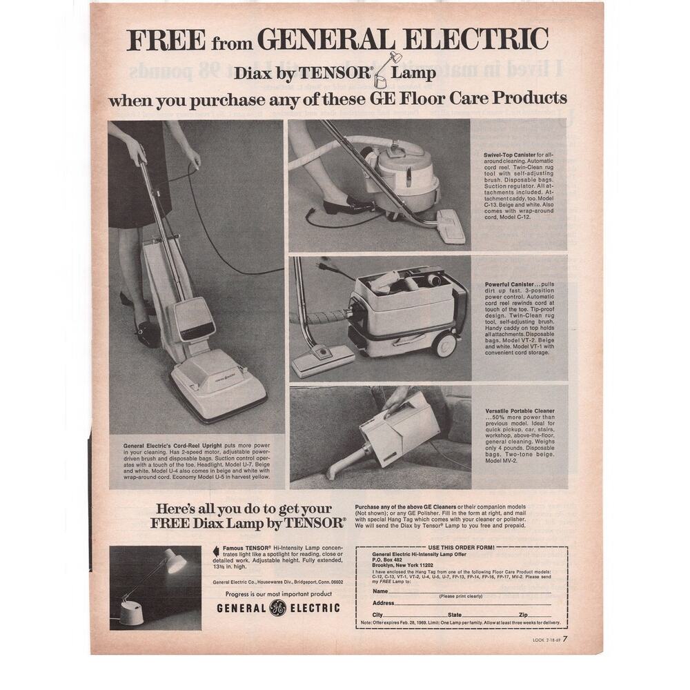 General Electric TENSOR Dax Lamp Magazine Advertisement 1968 Vintage Appliances
